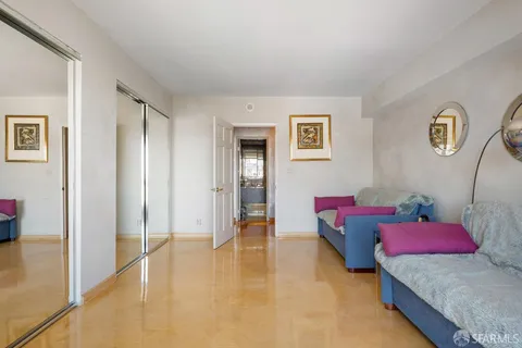 a view of a building with sitting area