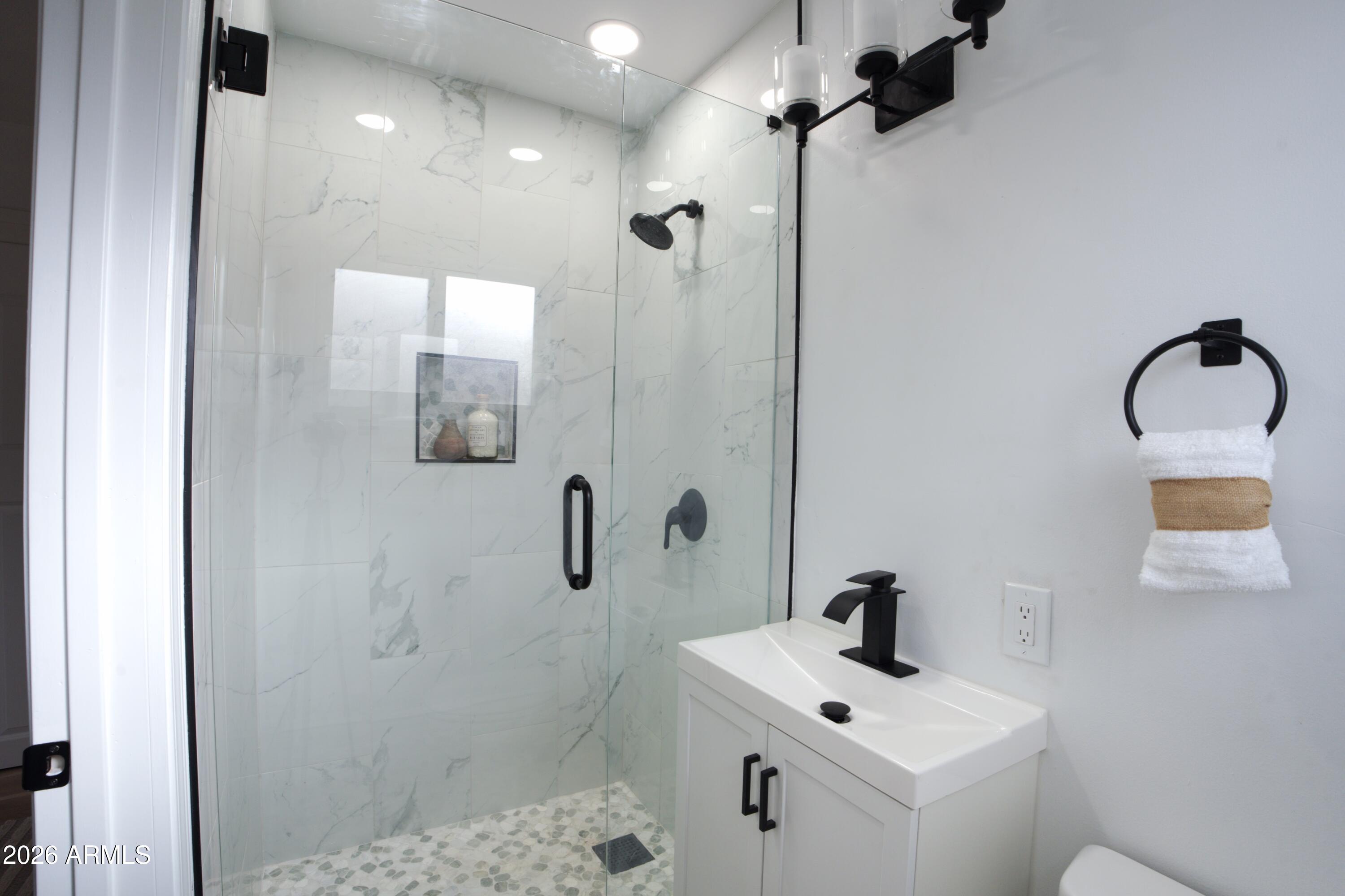 4437 East Almeria Road Phoenix, AZ 85008 - Photo 10 of 20 a bathroom with a sink a toilet and shower