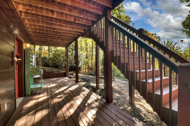 a view of a backyard with trees