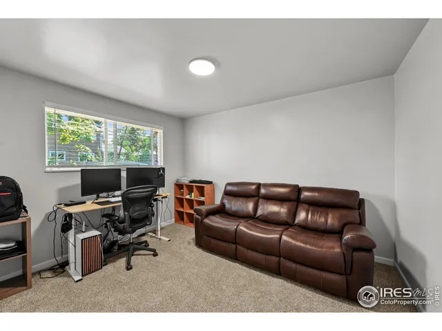 a view of a patio with chair and table