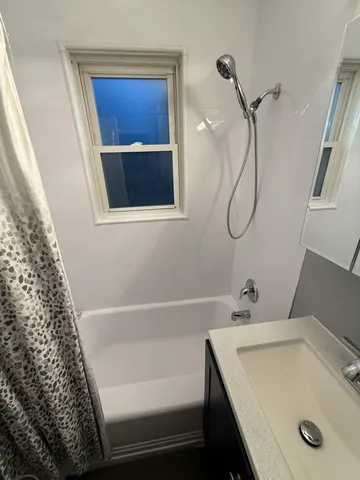 a bathroom with a sink and a shower