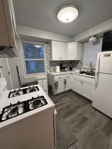 a kitchen with a stove a sink and a refrigerator