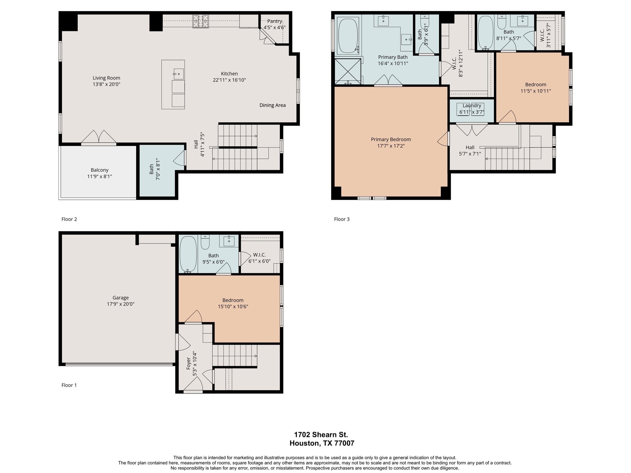 1702 Shearn Street Houston, TX 77007 - Photo 31 of 31 Floor plan- for marketing purposes only. Buyer to verify dimensions and accuracy.