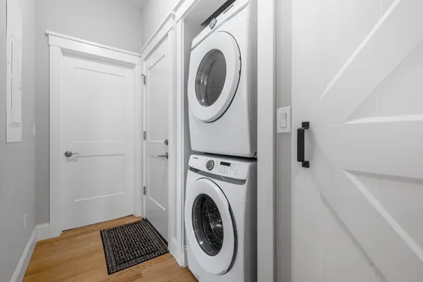 a utility room with dryer and washer