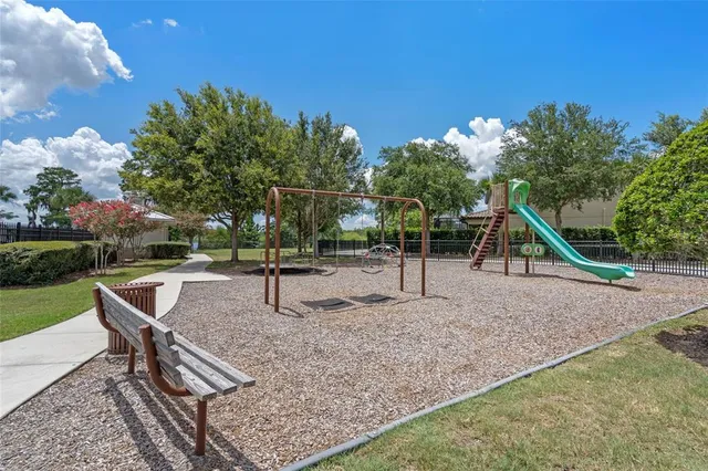 a view of a park with slide