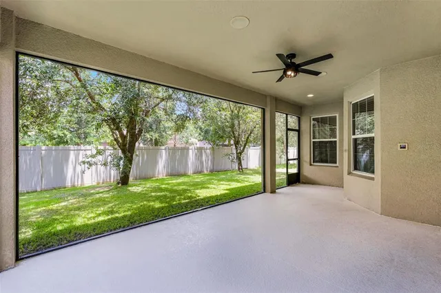 a view of a porch with a backyard