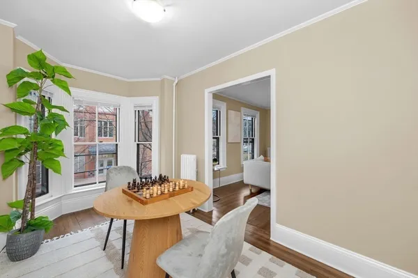 a living room with furniture and potted plant