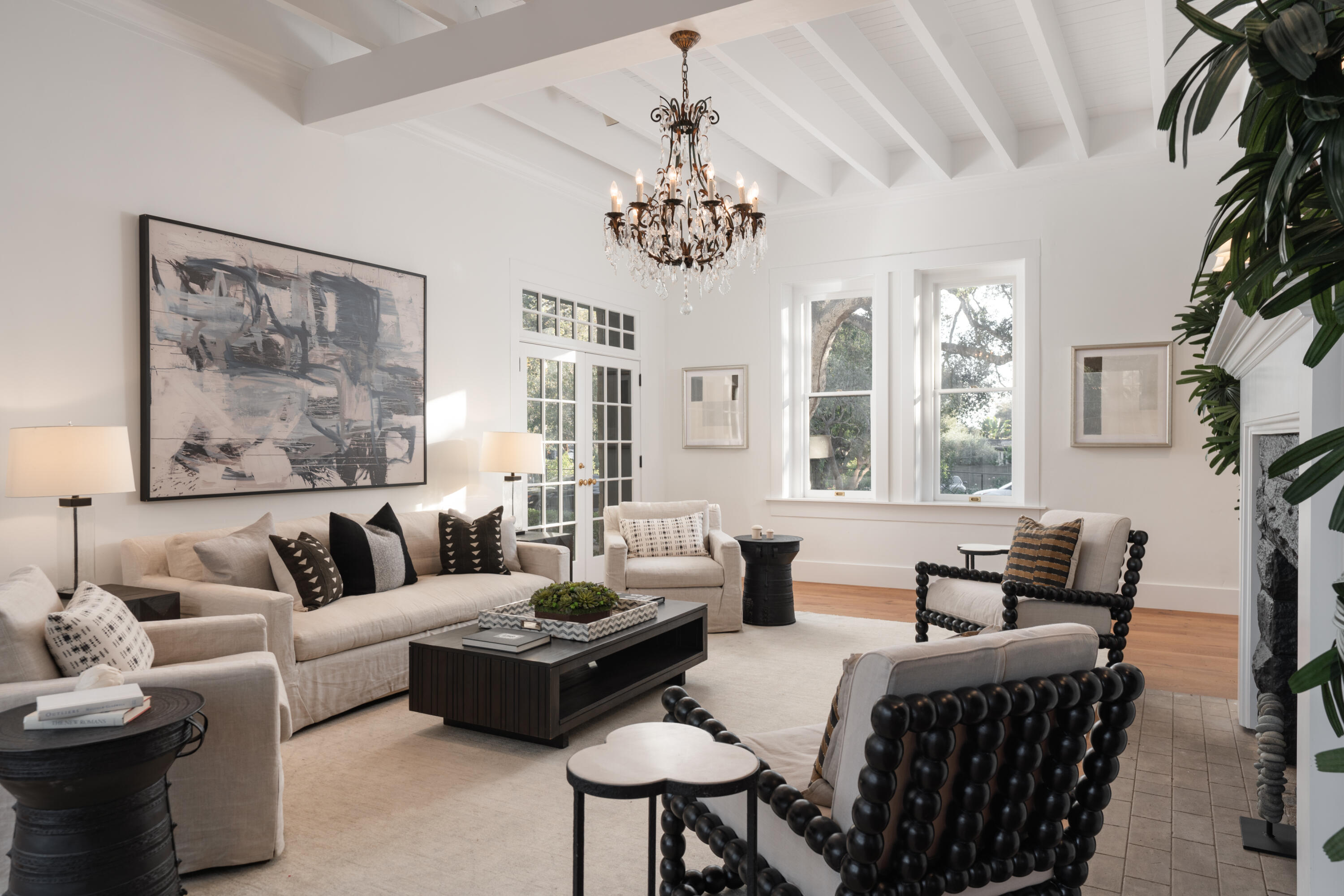 200 Olive Mill Road Montecito, CA 93108 - Photo 11 of 33 a living room with furniture a chandelier and a window