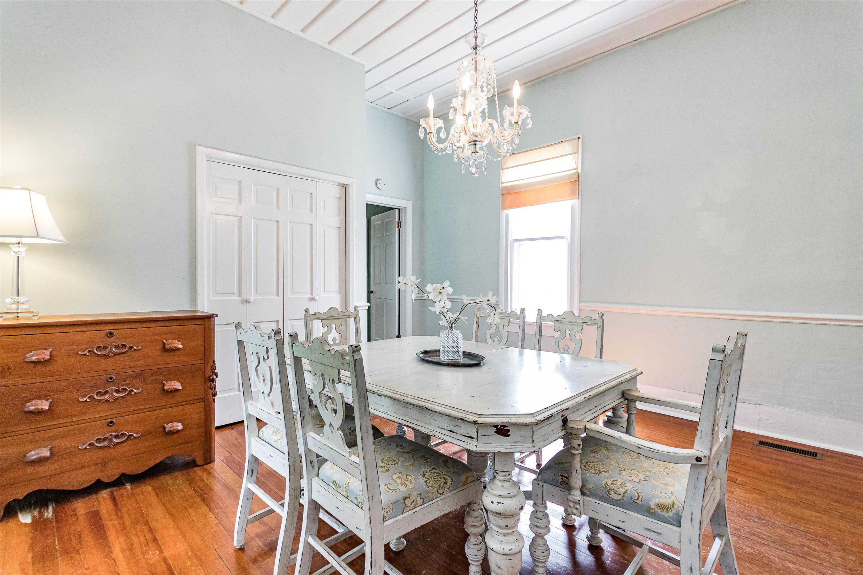 6467 Cleveland Road Clayton, NC 27520 - Photo 12 of 54 Perfection is completed with a closet in here for coats or for your dining needs! Dining Room with Wood Panel Ceiling