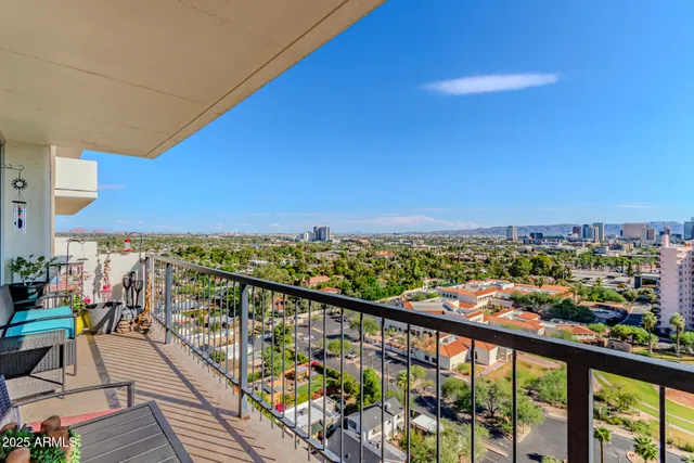 a view of city from a balcony