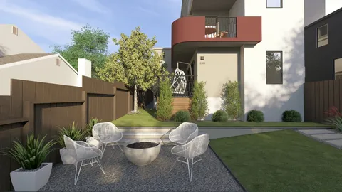 a view of a chairs and table in backyard