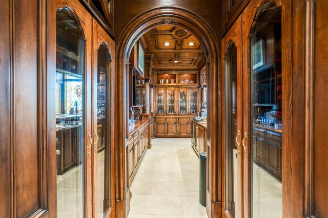 a bathroom with a tub and shower