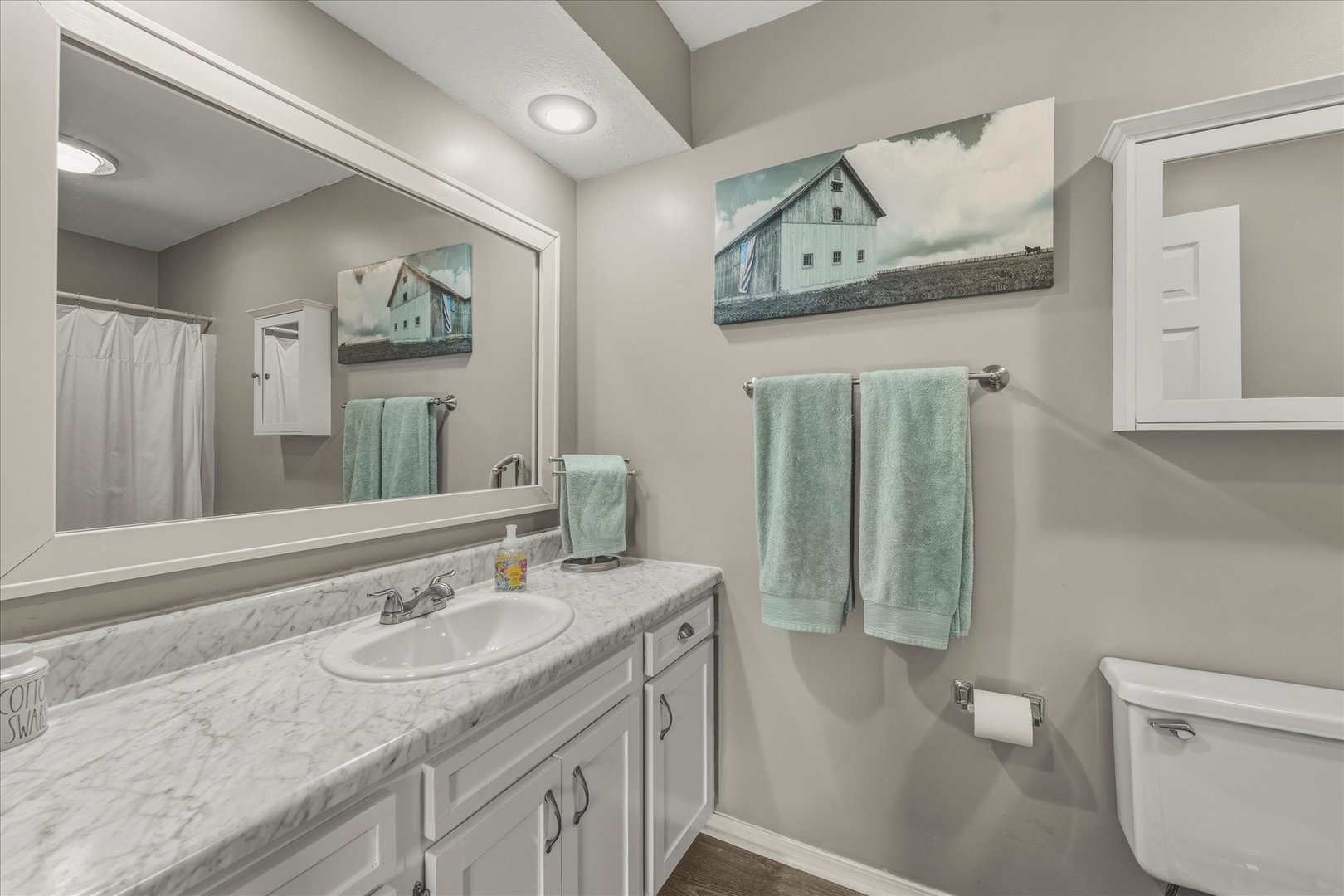 2608 Rachel Road Champaign, IL 61822 - Photo 21 of 47 a bathroom with a granite countertop sink vanity mirror and toilet