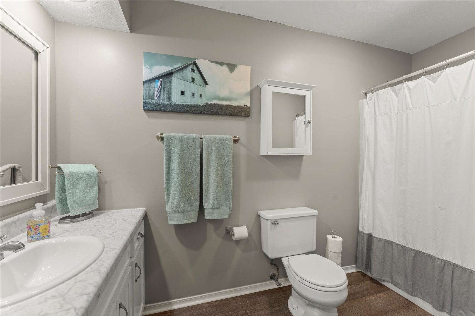 2608 Rachel Road Champaign, IL 61822 - Photo 22 of 47 a bathroom with a toilet sink and mirror