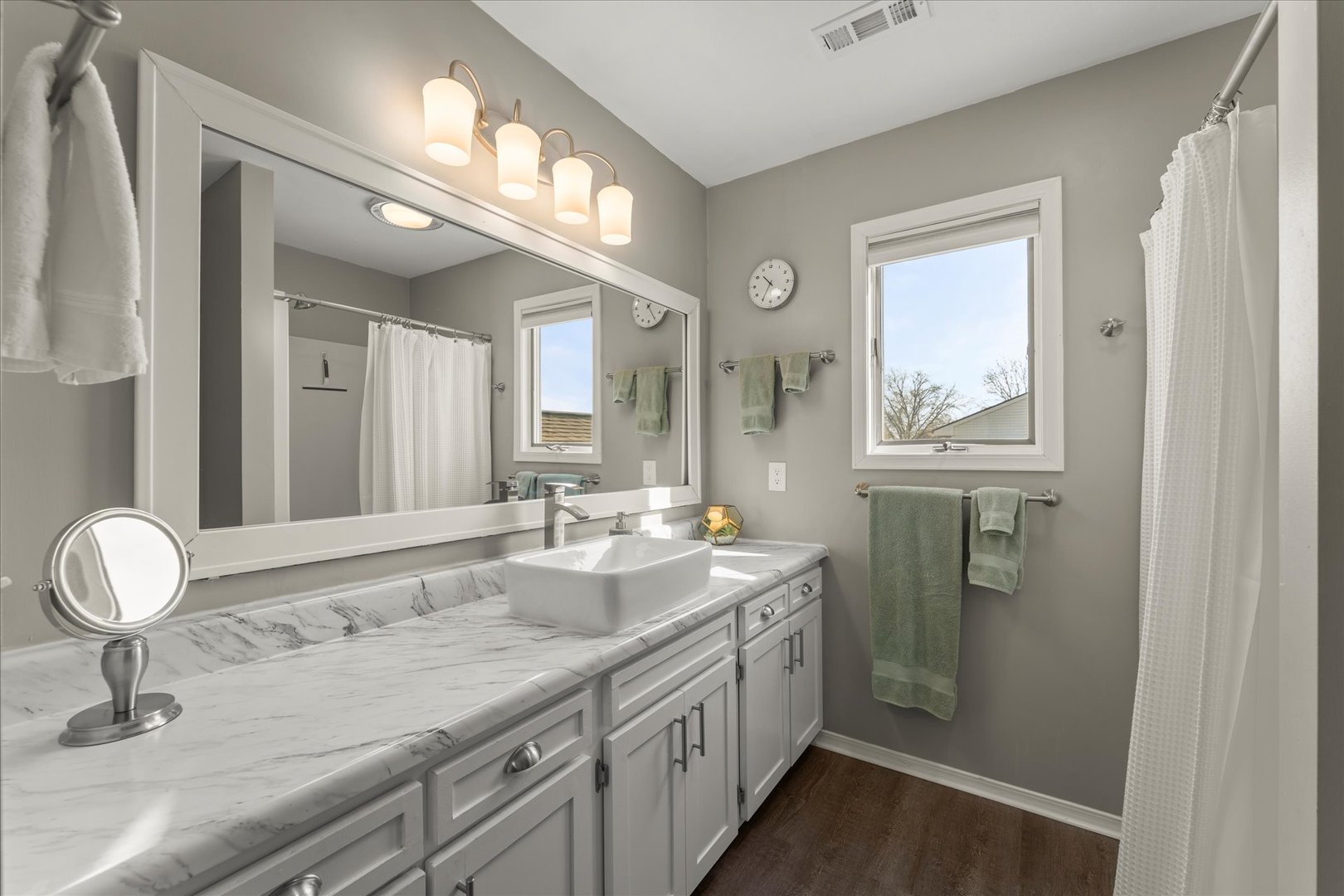 2608 Rachel Road Champaign, IL 61822 - Photo 26 of 47 a bathroom with a granite countertop sink and a mirror