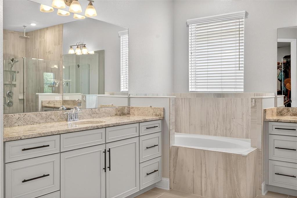 2139 Bay Line Road Oakland, FL 34787 - Photo 30 of 57 a bathroom with a granite countertop sink mirror and a bathtub