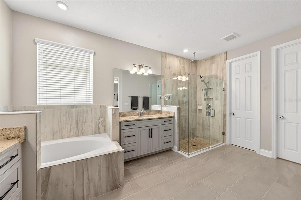 2139 Bay Line Road Oakland, FL 34787 - Photo 31 of 57 a bathroom with a granite countertop tub sink shower and mirror