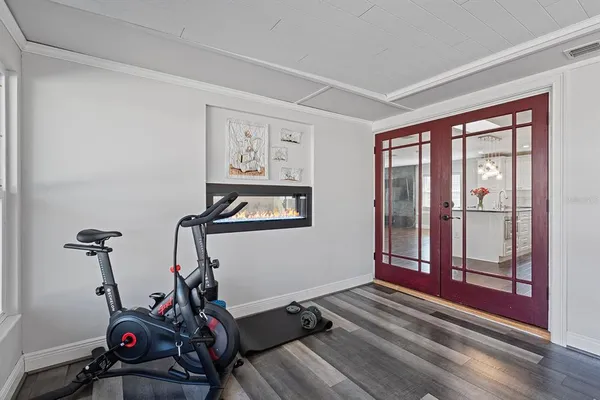 a view of a room with gym equipment