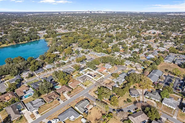 an aerial view of residential building with parking space