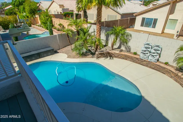 a view of a swimming pool with a potted plants