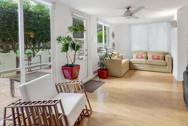 a view of a garden with a slide