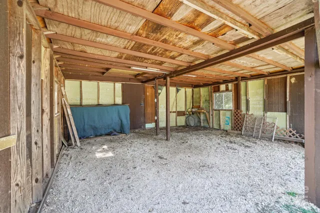 a view of a house with a yard potted plants and large tree