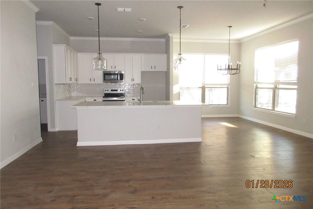 7311 Birdsnest Way Temple, TX 76502 - Photo 11 of 25 a large kitchen with stainless steel appliances a large counter top a stove a refrigerator a sink and a window