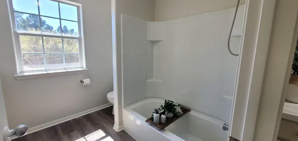 a bathroom with a bathtub