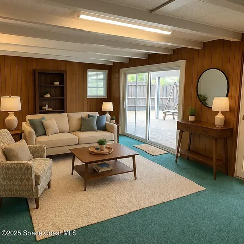 a front view of a house with a garden and plants