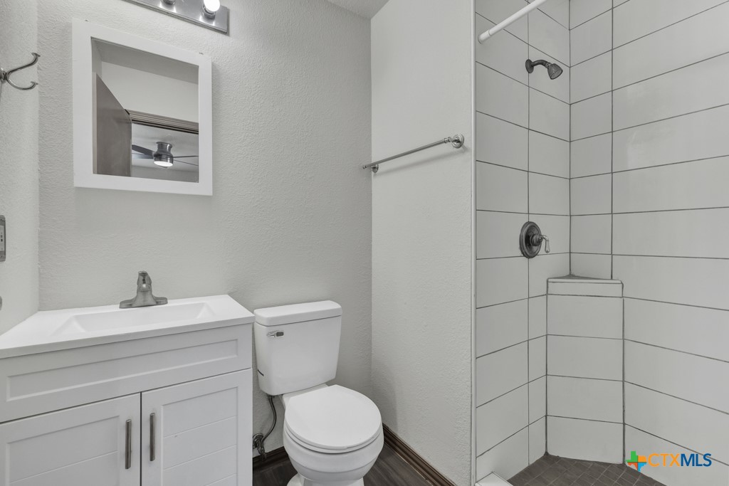 313 Armstrong Street San Marcos, TX 78666 - Photo 19 of 25 a bathroom with a sink a toilet and shower