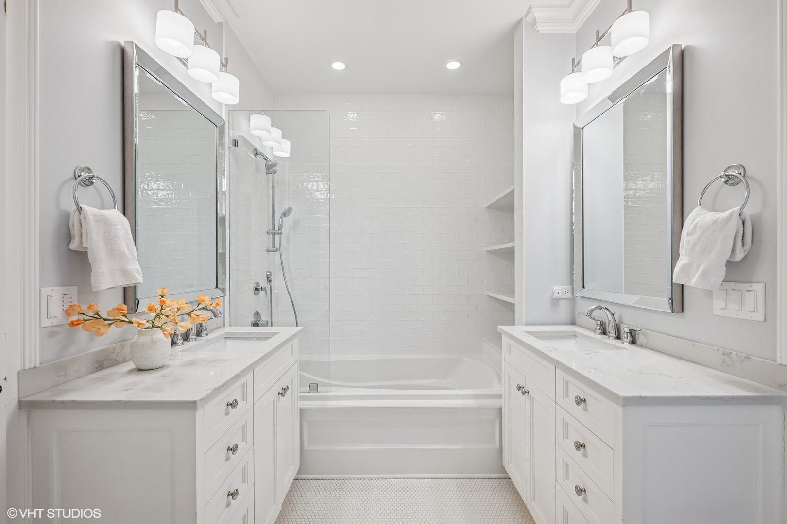 218 10th Street Wilmette, IL 60091 - Photo 22 of 45 a bathroom with a sink vanity tub and shower