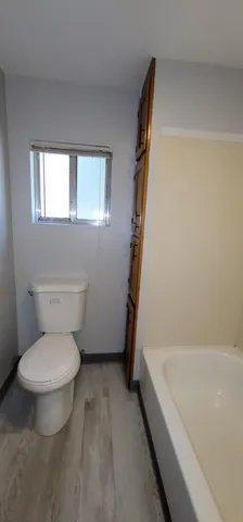 a bathroom with a toilet and a bathtub