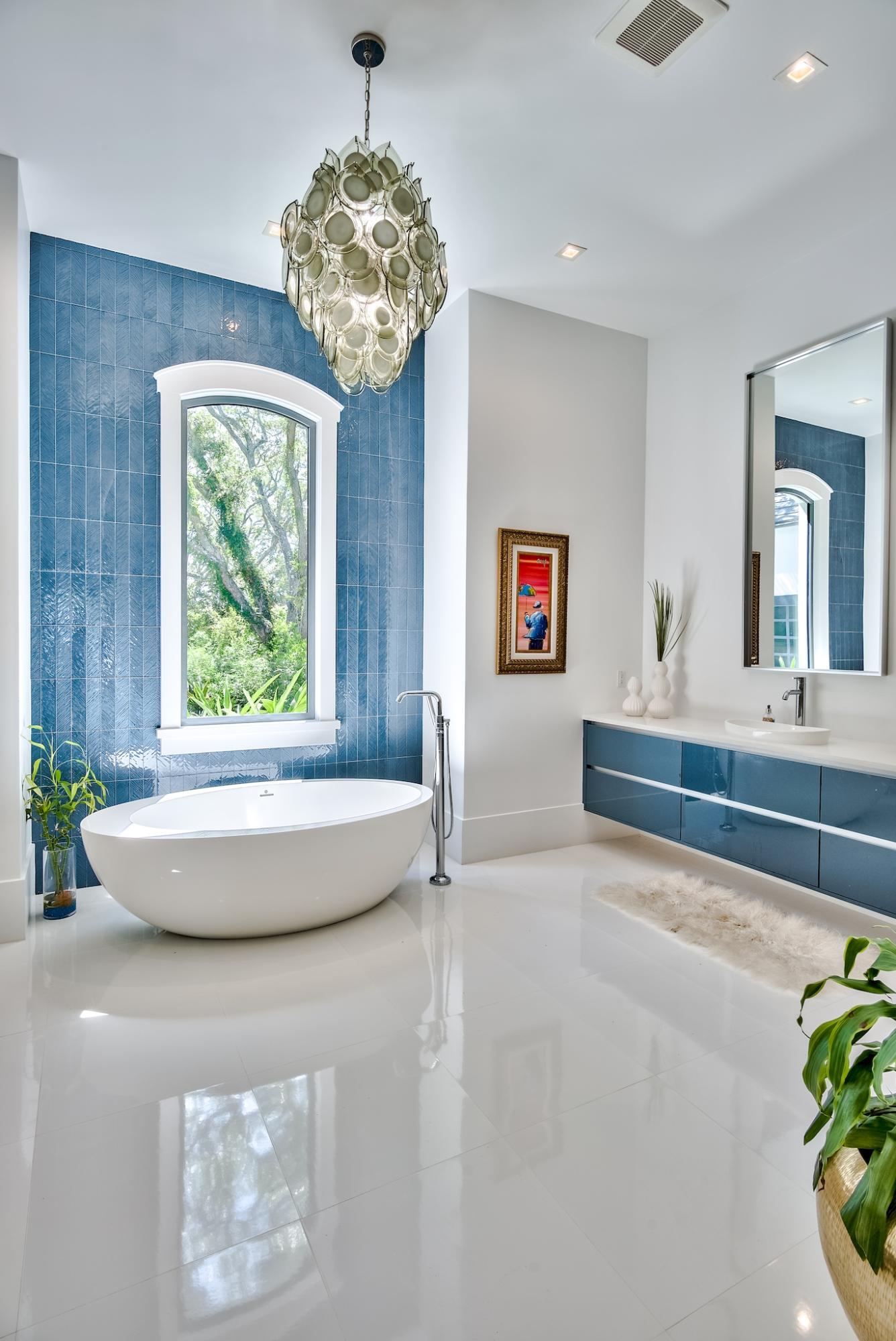 337 Driftwood Point Road Santa Rosa Beach, FL 32459 - Photo 66 of 82 a bathroom with a granite countertop sink a large mirror and a bathtub