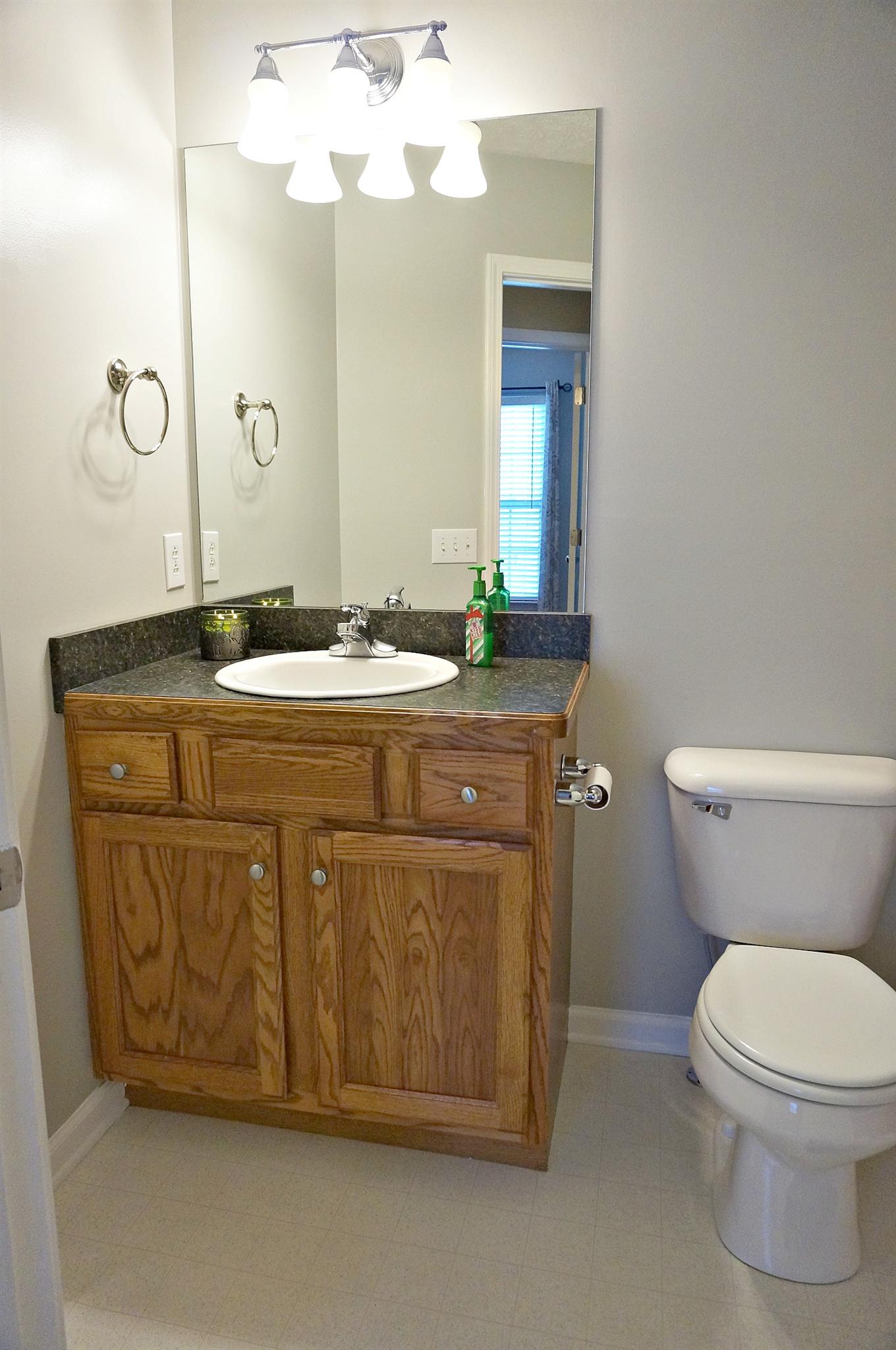 128 Filly Lane Springfield, TN 37172 - Photo 16 of 23 a bathroom with a granite countertop sink a toilet and a mirror