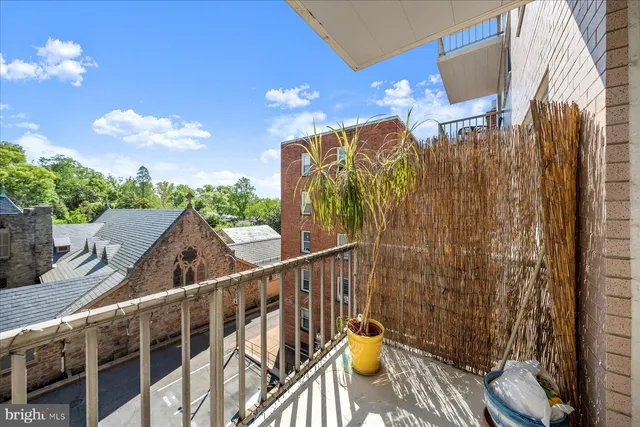 a view of a balcony with toilet