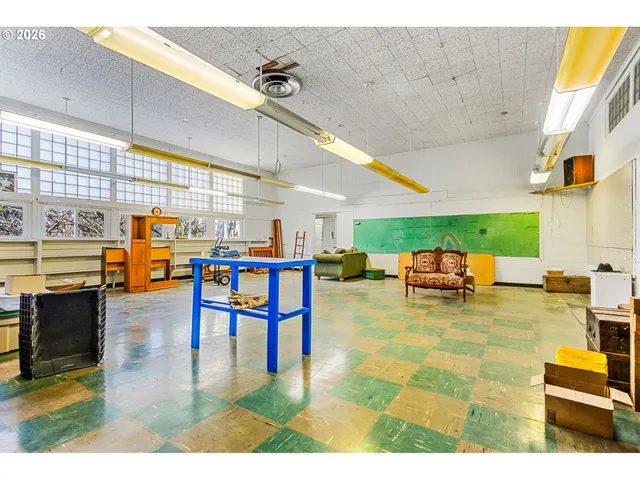 a hallway with with large trees