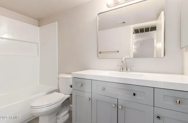 a bathroom with a sink a toilet and a mirror