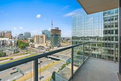 a view of a city from a balcony