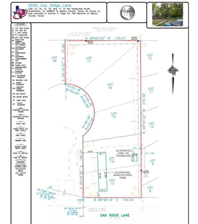 6606 Oak Ridge Lane Flower Mound, TX 76226 - Photo 3 of 4 Survey Plat. Illustrating property boundaries, dimensions, and existing structures for the specified lot