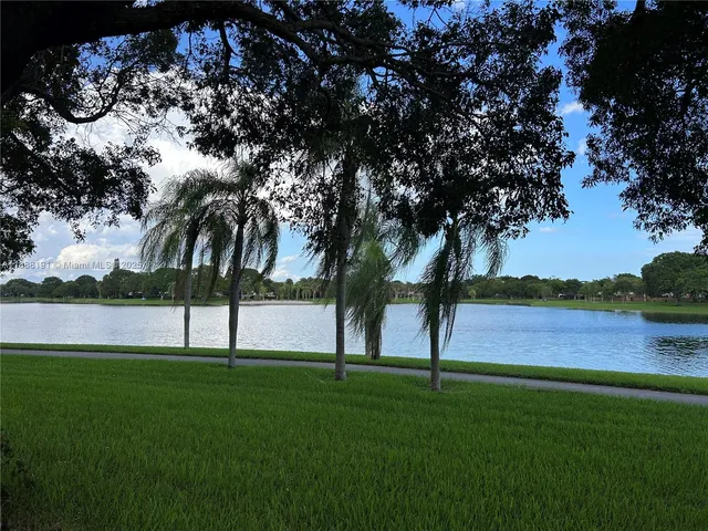 a view of a backyard with large trees