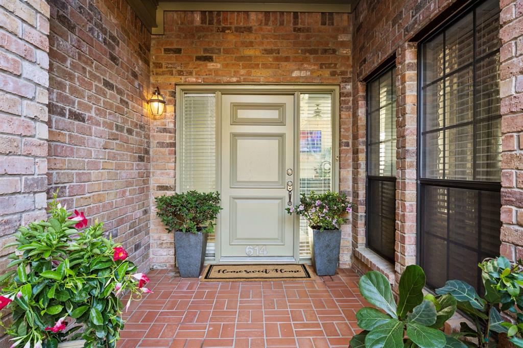 a potted plant sitting in front of a brick building