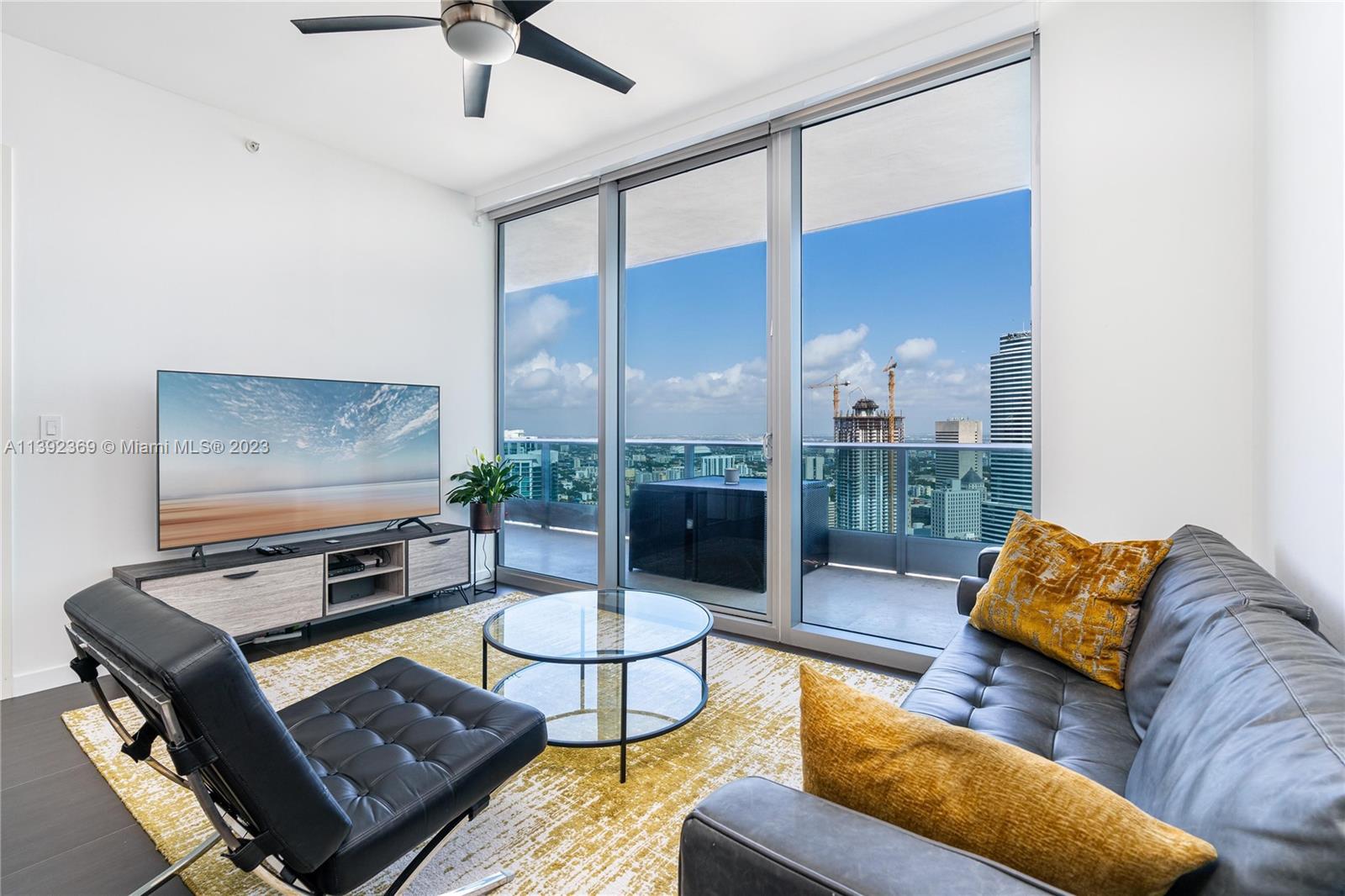 a living room with furniture and a rug