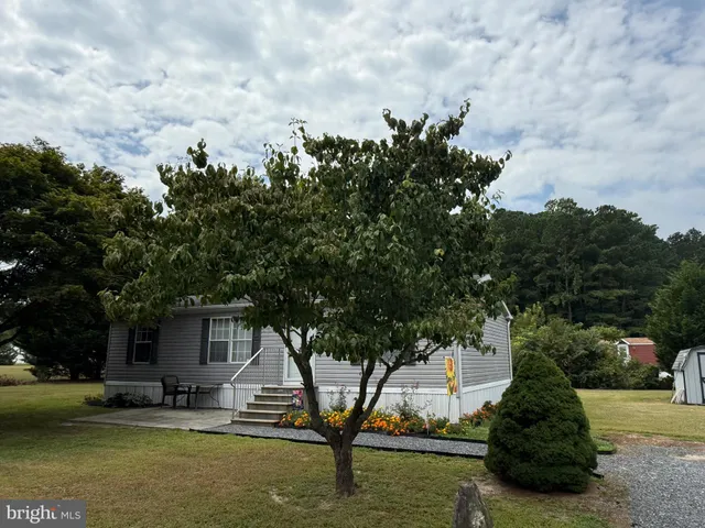 a view of a house with garden and trees