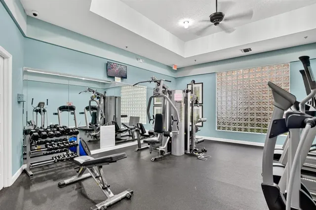 a view of a room with gym equipment