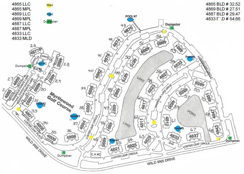 4895 Luster Leaf Circle, Unit 104 Myrtle Beach, SC 29577 - Photo 40 of 40 Shows the pool locations and trash receptacles locations.