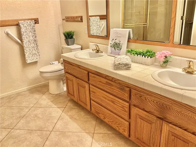 a bathroom with a sink a toilet and mirror