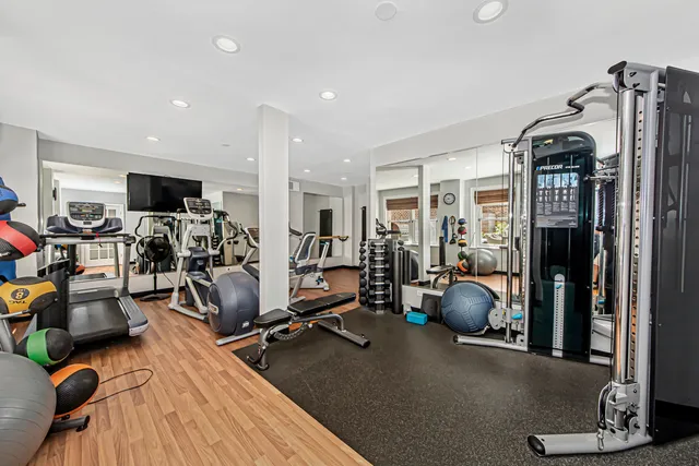 a room with gym equipment