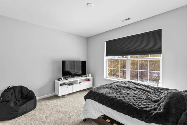 a bedroom with a bed tv and walk in closet