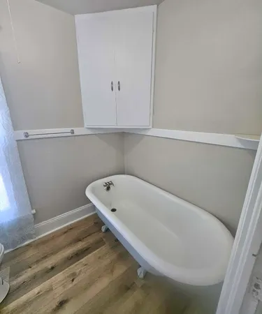 a bathroom with a bathtub