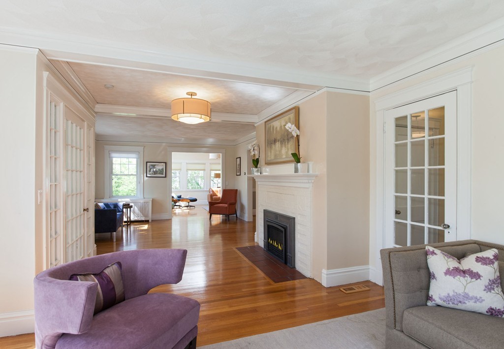 64 Bonad Road Newton, MA 02465 - Photo 5 of 16 a living room with furniture and a fireplace